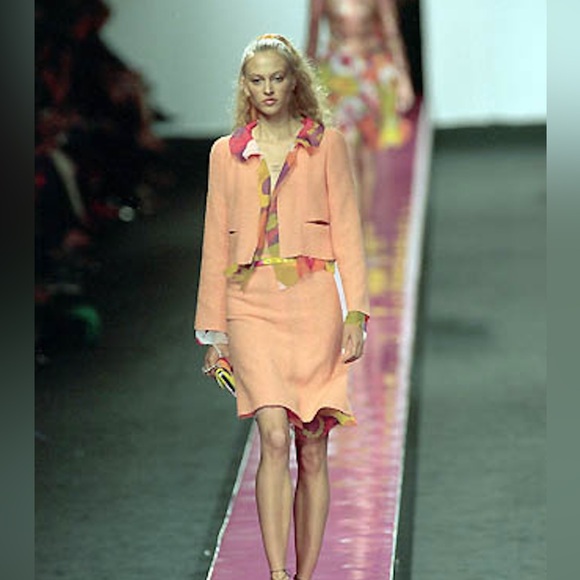 Chanel Spring 2001 Runway Coral Bouclé 3 Piece Set Floral Silk Trim 38/40 US 6 - Picture 17 of 17